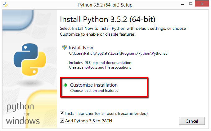 install python 3.5 windows